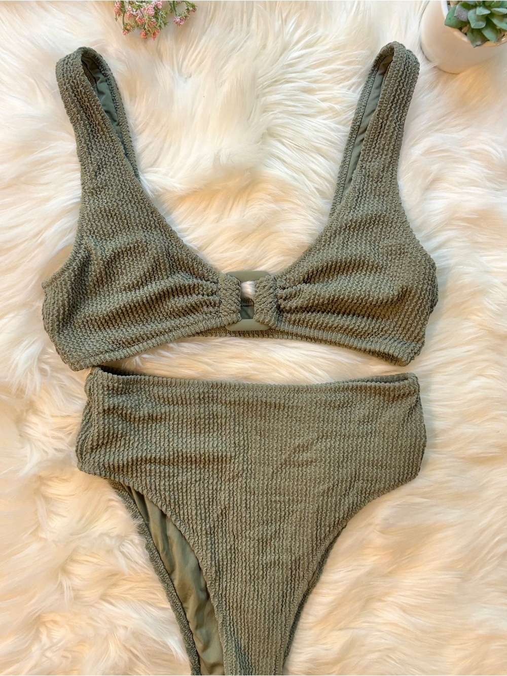 Aerie Shimmery Crinkle Olive Bikini Set - Picture 1 of 4